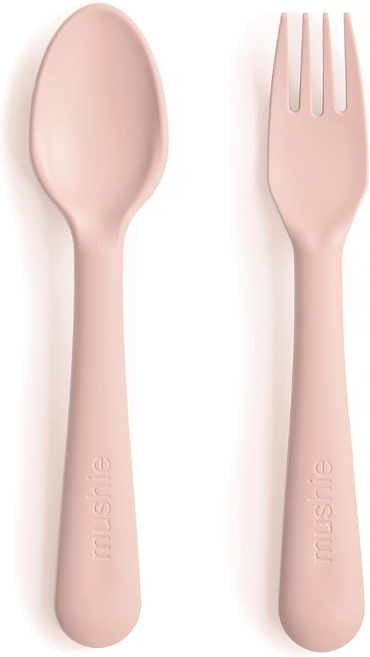 mushie Flatware Fork and Spoon Set for Toddlers | Made in Denmark (Blush)