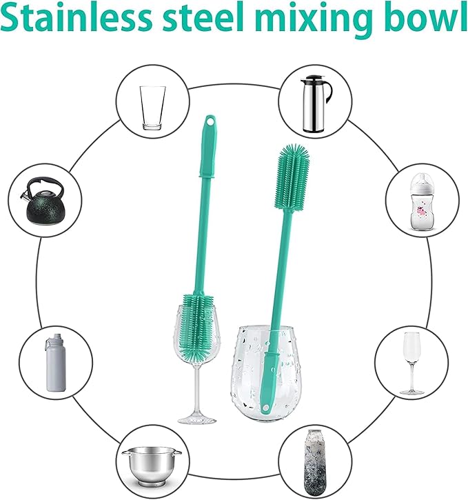 Long Silicone Bottle Cleaning Brush | 2 Pack| 16”+13”Water Bottle Brush Cleaner Brush for Hydro Flask,Glassware,Vacuum Sports Bottle&Vases,Silicone Water Bottle Cleaner Brush for Narrow Neck