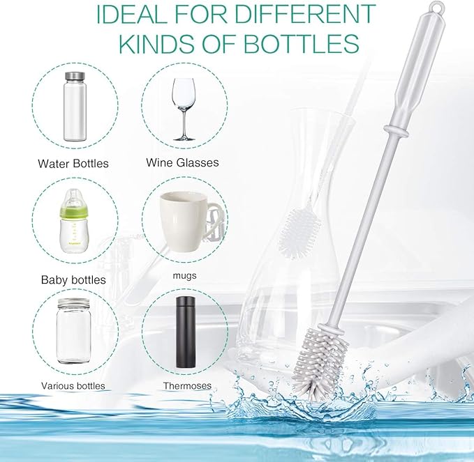 Silicone Bottle Brush,Bottle Cleaning Brush,Long Handle,Flexible and Bendable Kitchen Cleaner Brush for Narrow Neck Containers,Water Cup,Baby Bottles,Sports Bottle,Glassware