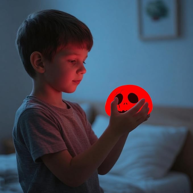 Cute Creative Christmas Skeleton Face Silicon Tap Light - Battery Powered, Multi-Color Changing, Safe and Soft for Indoor Holiday Decoration (White Skellington)