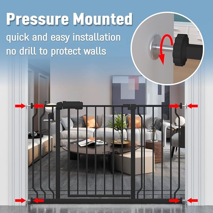 ALLAIBB Extra Wide Pressure Mount Baby Gate Auto Close Black Metal Child Dog Pet Safety Gates with Walk Through for Stairs,Doorways,Kitchen and Living Room (52.76-62.2"/134-158cm)