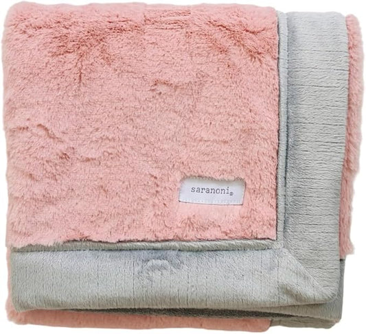 SARANONI Luxury Receiving Blankets for Babies | Ultra-Soft Lush and Boutique Quality Baby Blanket | Light Pink/Gray - 40” x 30”