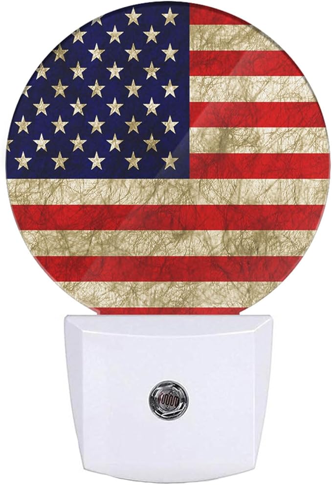 EKOBLA USA Flag Patriotic Night Light Vintage American Flag Plug-in Nightlights Home Auto Sensor LED Dusk to Dawn Light for Bedroom Bathroom Kitchen Corridor