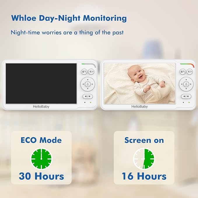 HelloBaby Baby Monitor 6" World First IPS Screen 30H Battery, Secure No WiFi, Pan Tilt Video Camera with Night Vision, VOX, 2-Way Talk, 1000ft, Portable Video Audio Monitor Ideal for Mom, Elderly, Pet