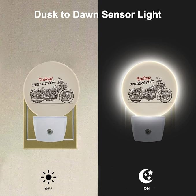 EKOBLA Motor Night Light Vintage Motorcycle Go Outside for Travel Night Lights Plug into Wall with Dusk to Dawn Sensor LED Plug-in Nightlights for Bedroom Bathroom Home Decor