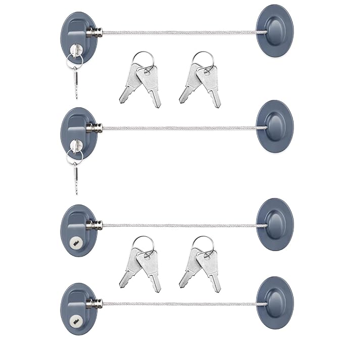 Hotop 4 Pack Cabinet Locks with Keys Mini Fridge Refrigerator Locks for Kids Toddlers Self Adhesive Child and Baby Proofing Safety for Deep Freezer Drawers Doors Latch(Gray)