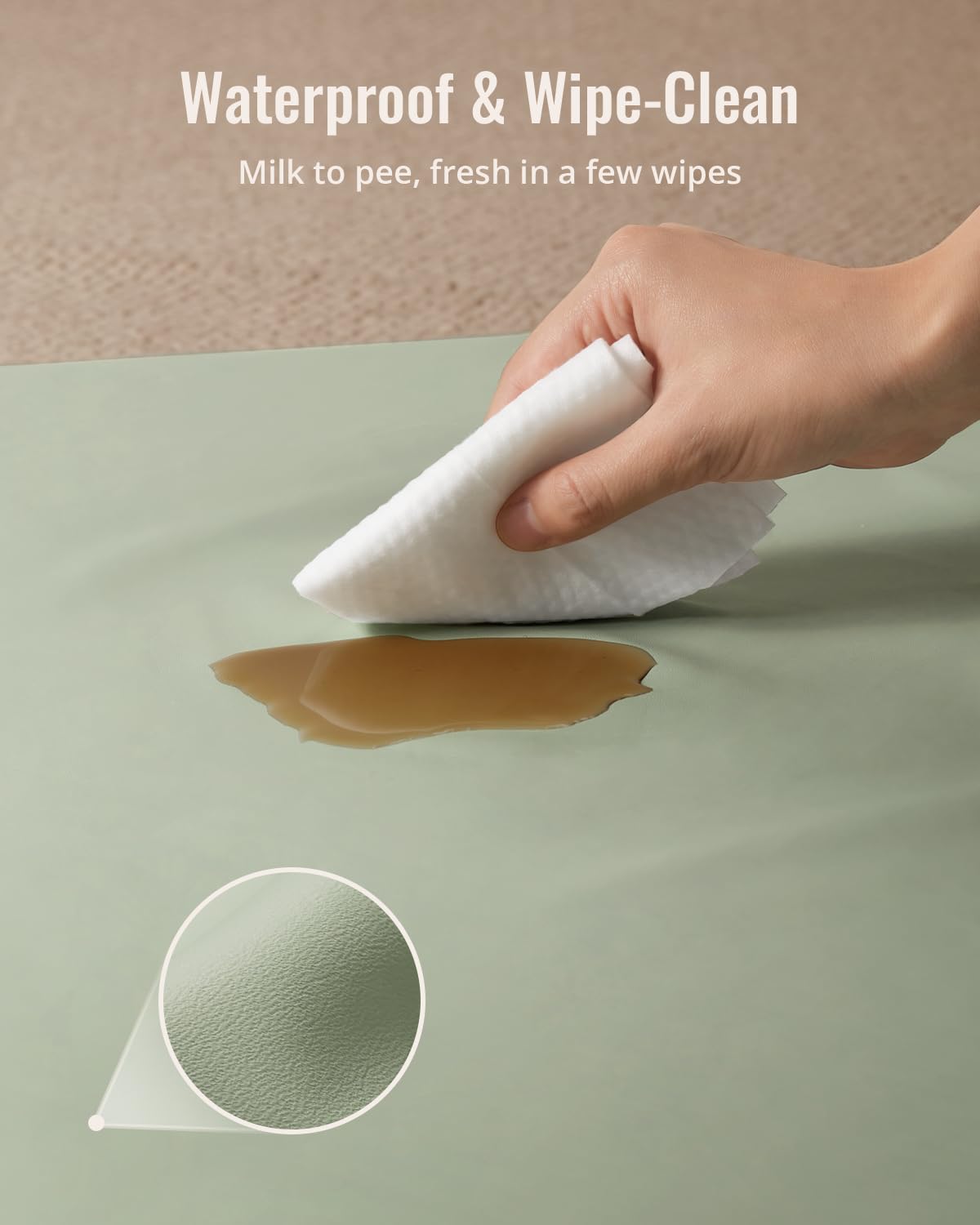 Blissful Diary Vegan Leather Baby Play Mat, 47x47 Thicken Foam Cushioned & Waterproof Playpen Mat for Infants and Toddlers, Stylish and Just Wipe-Clean Playmat for Baby Play on Floor, Light Green