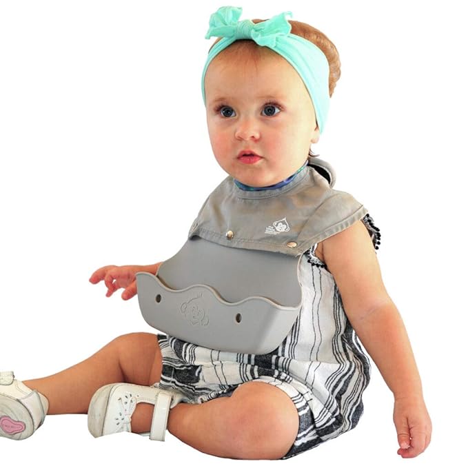 Freddie Bib - 2-in-1 Waterproof Baby Bib with Silicone Crumb Catcher, Full Coverage High Neck & Shoulder Protection, Portable Roll-Up Design, for Infants & Toddlers 4+months