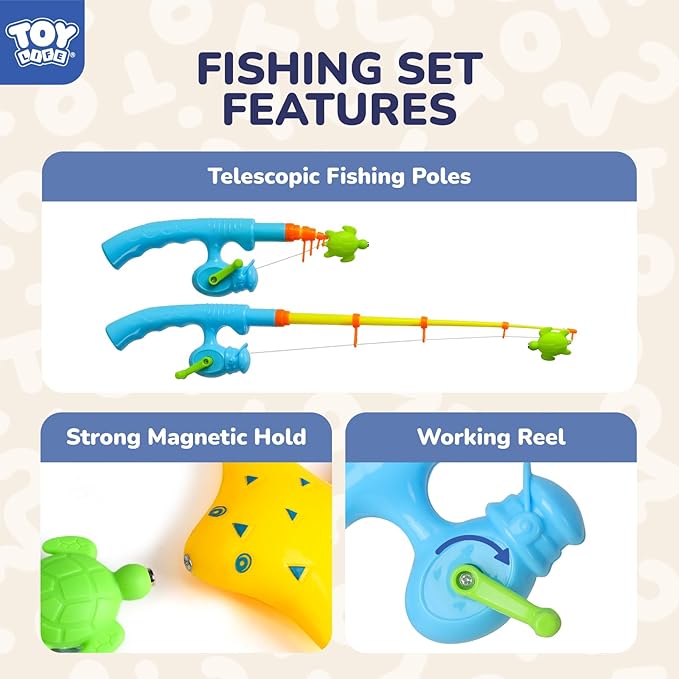 TOY Life Magnetic Fishing Game for Toddlers 1-8 with 2 Poles, Bath Toys for Ages 3+