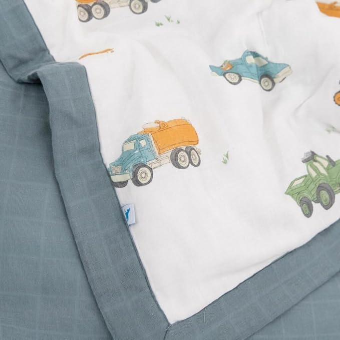 Little Unicorn Lofty Comforter Blanket | Super Soft & Breathable Muslin Fabric| Great for Play & Bedtime Blanket (Work Trucks)