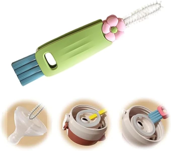 3 in 1 Cup Lid Cleaning Brush, 2025 New Cup Lid Cleaner with Brush, Multifunctional Portable Crevice Cleaning Brush Set for Baby Bottle Gap Tight Spaces, Home Kitchen Cleaning Tools (Green)