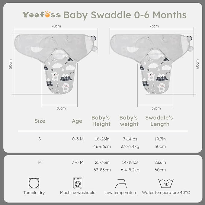Yoofoss Baby Swaddles for Newborns 100% Organic Cotton, Adjustable Swaddle Sleep Sack 0-3 Months Newborn Swaddle Sack, Breathable Soft(Small)