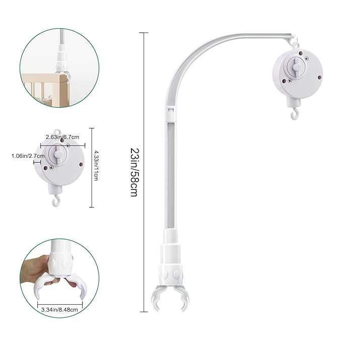 23 Inch Baby Crib Mobile Arm with Music Box Spin Motor,Nursery Decor Hanger-DIY Toy Decoration Bracket