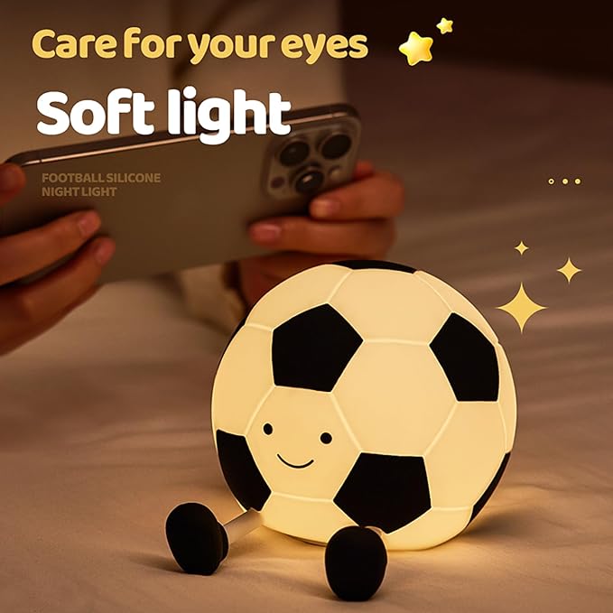 Soccer Night Light for Kids, Cartoon Soccer Lamp Squishy Silicone Baby Nursery Night Light With 3 Level Dimmable Rechargeable Bedside Lamp Nightlight Gifts for Kids Toddler Bedroom Home Office Decor
