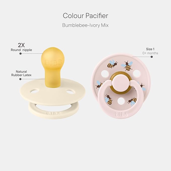 BIBS Studio Soother 2-Pack, BPA Free Dummy Pacifier, Round Nipple. Natural Rubber Latex, Made in Denmark, Size 1 (0-6 Months), Ivory/Petal