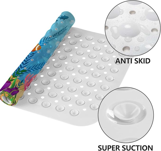 LNOND Bath Mat for Tub for Kids, Sea Turtle Bathtub Mat, Kids Bath Mats for Bathroom Non Slip with Drain Holes and Suction Cups,Machine Washable (40 X 16 Inch)