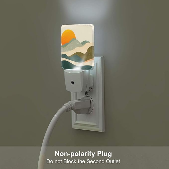 Boho Sun and Abstract Mountains Night Light,Plug Into Wall Decor for Stairway,Hallway,Kitchen,Dusk to Dawn Sensor Nightlights for Boys/Girls/Women/Men Room Gifts