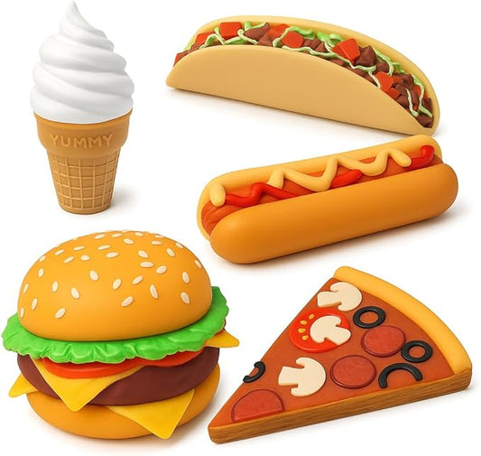 SplashEZ Food Bath Toys | Mold Free Bath Toys for Kids & Toddlers with No Hole for Water | Ideal Size for Little Hands | Safe, Durable for Baby Tub Ages 0 & Up | Ice Cream Taco Hamburger Hot Dog Pizza