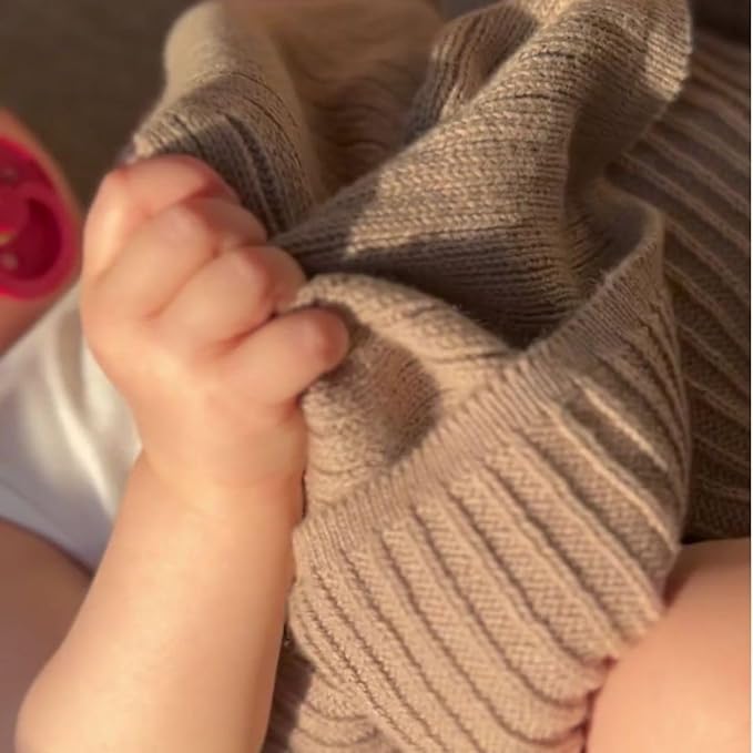 Knitted Organic Cotton Baby Blanket- Swaddle Blanket, 30" x 40" Soft Receiving Blanket for Newborn (Mochachino)