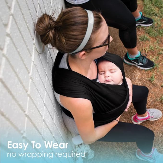 Breeze Baby K'tan Baby Carrier, #1 Easy Pre-Wrapped Baby Sling Gift | Breathable 100% Cotton Mesh | Hands Free Wrap for Infants | No Rings Or Buckles | Black | Medium