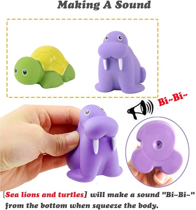 Bath Toy , Fishing Floating Animals Squirts Toys Games Playing Set with Fishing net , Fish Net Game in Bathtub Bathroom Pool for Babies Toddlers and Kids (Blue)