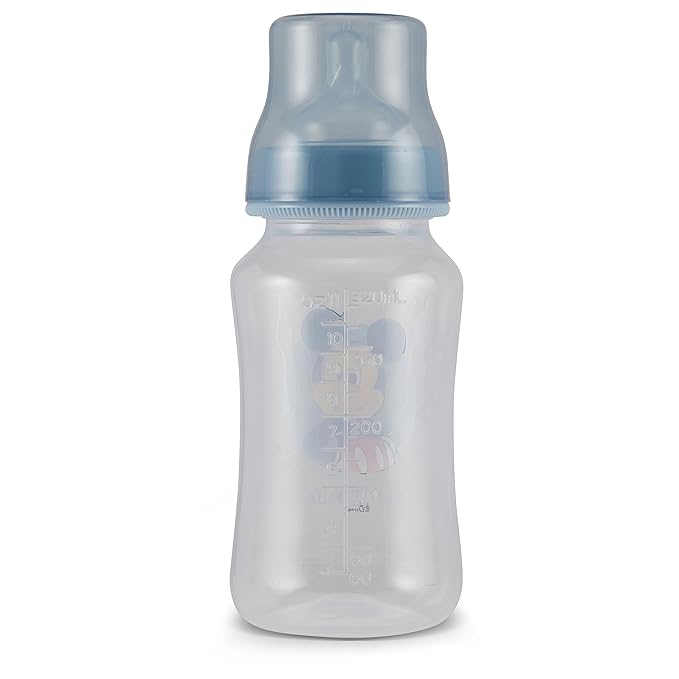 Disney Mickey Mouse Baby Bottles 11 oz for Boys or Girls | 2 Pack of Infant Hourglass Shaped Bottles with Cover for Newborns and All Babies | BPA-Free Plastic Baby Bottle for Baby Shower
