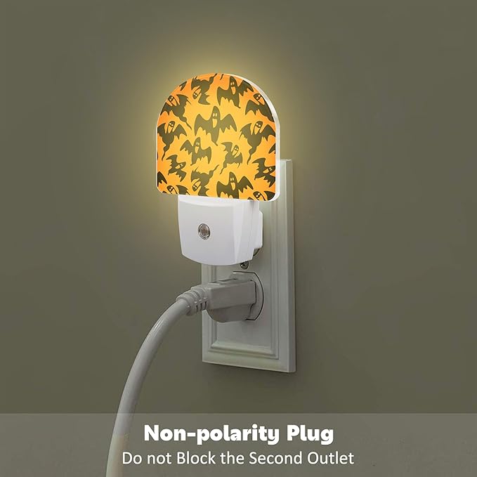 Spooky Halloween Ghosts Night Light, Black Orange Ghosts Dusk to Dawn Night Light Plug in,0.5w Energy Saving Sleep Friendly NightLight for Kids Boys Girls Home Decor