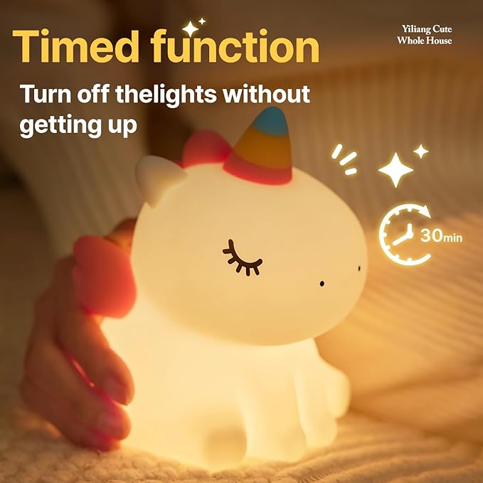 Night light for kids,Cute Unicorn Lamp, 3-Level Dimmable USB Rechargeable Lamp with Timer, Soothing Animal Toy for Nursery Bedroom Dorm Decor, Gift for Boys Girls Teens Adults (Birthday Christmas)