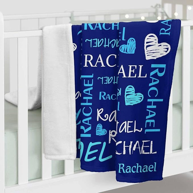 Personalized Baby Name Blanket for Kids Adults Custom Tolder Blankets with Name Love Heart Text Pattern Customized Throw Blanket for Boys Girls Gifts on Birthday Christmas