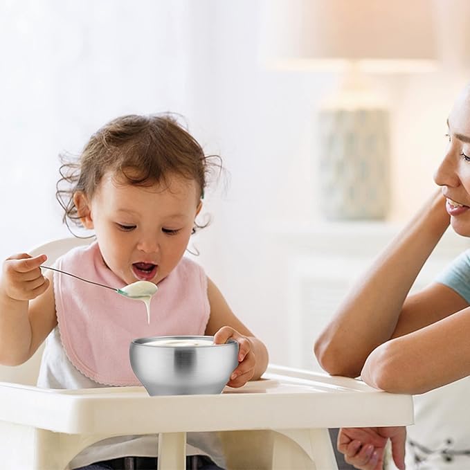 LIANYU Stainless Steel Bowls for Kids, 4 Pack Toddler Bowls 12oz, Double-walled Insulated Metal, Baby Children Feeding Dinnerware, Dishwasher Safe & Non Toxic