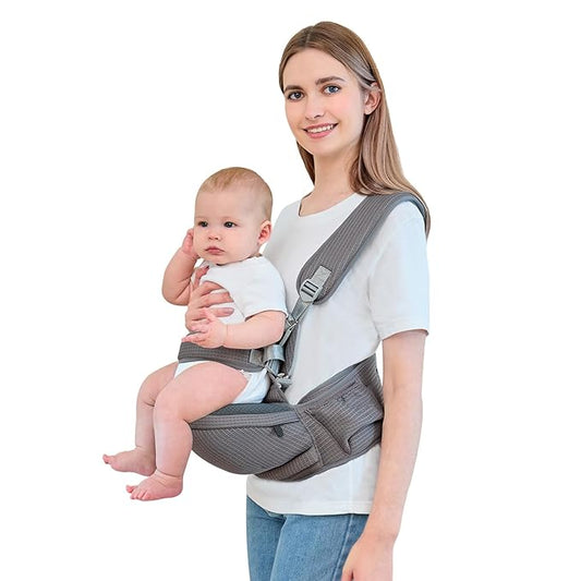 Baby Carrier - Hip Carrier for Baby with Baby Safety Strap - Toddler Carrier 7-45 lbs - Ergonomic Infant Holder with Hip Seat Large Capacity Pockets(Dark Grey)