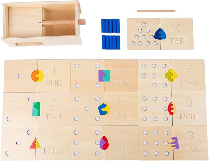 Adena Montessori Toys Wooden Peg Drop Box Tumble Down Counting Pegs Number Games - Fun and Exciting Way to Learn 1-10 Numerals Early Math Skills Development