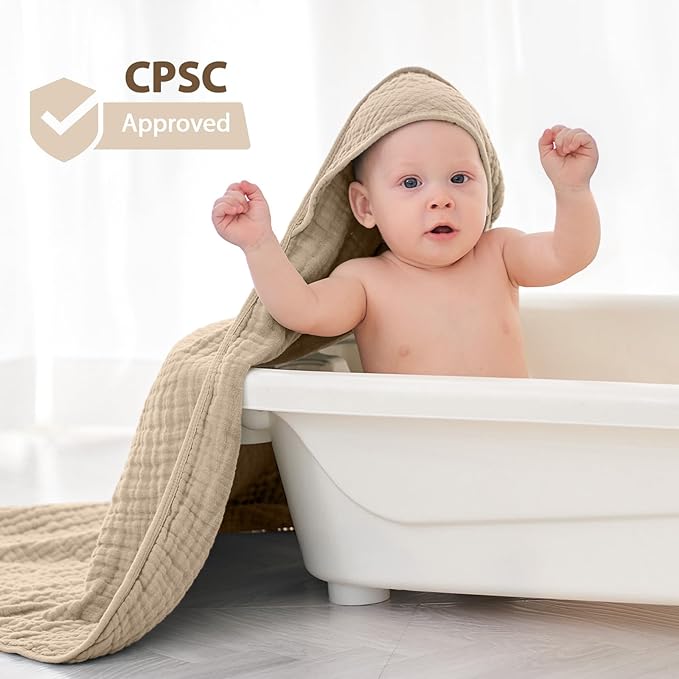 Hooded Baby Towels for Newborn - 2 Pack, 100% Muslin Cotton, Baby Bath Towels with Hood, Soft and Absorbent for Boys, Girls Infant, Toddler and Kids, Large 32x32 Inches, Newborn Essential