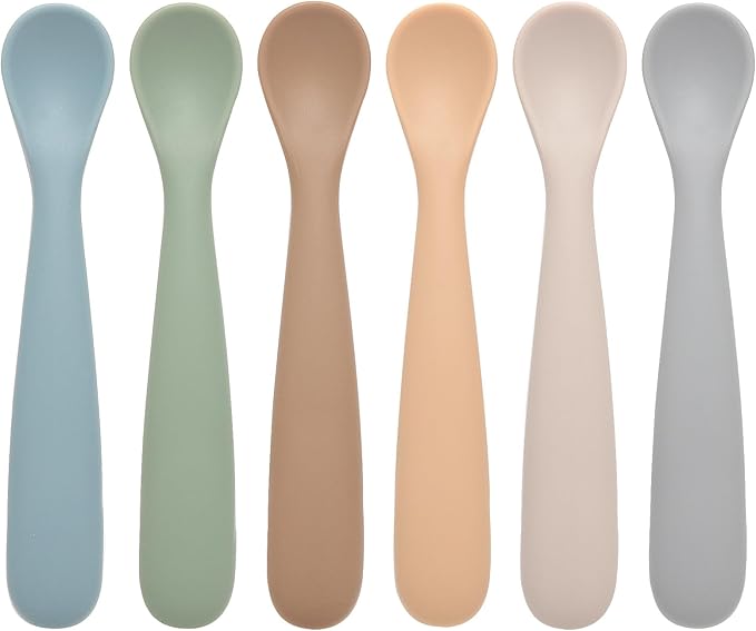 Baby Spoons, 6 Pack First Stage Silicone Feeding Spoons, Soft Tip Feeding Baby Utensils, Baby Led Weaning Supplies Training Spoons, Dishwasher and Boil Safe