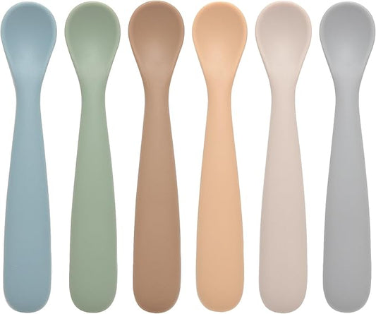 Baby Spoons, 6 Pack First Stage Silicone Feeding Spoons, Soft Tip Feeding Baby Utensils, Baby Led Weaning Supplies Training Spoons, Dishwasher and Boil Safe