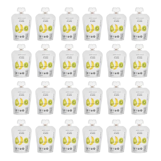 White Leaf Provisions Organic Purees / Baby Food Pouches - Fruits, Veggies & Grains, Toddler snack, Regeneratively Farmed, No Added Sugar, Non-GMO, BPA-Free Pouches 3.17 oz (Pack of 24, Pear + Banana + Kiwi)