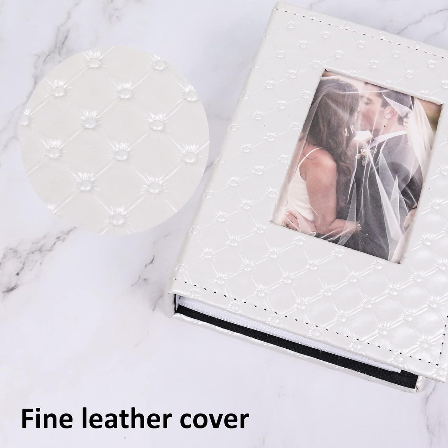 RECUTMS Photo Album 4x6 52 Photos, Small Photo BookButton Grain PU Leather Window 26-Sheet Holds 52 Pictures for Picture Album Wedding Family Baby Vacation(White)