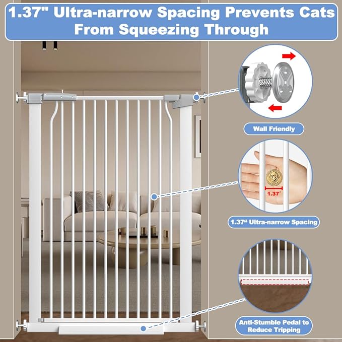 40.55" Extra Tall Baby Gate -49.2"-54.7" Extra Wide Baby Gate Pet Gate for Stairs and Doorways-1.37" Ultra Narrow Spacing Pressure Mounted Dog Gate with One-Handed Operation(49.2"-54.7")