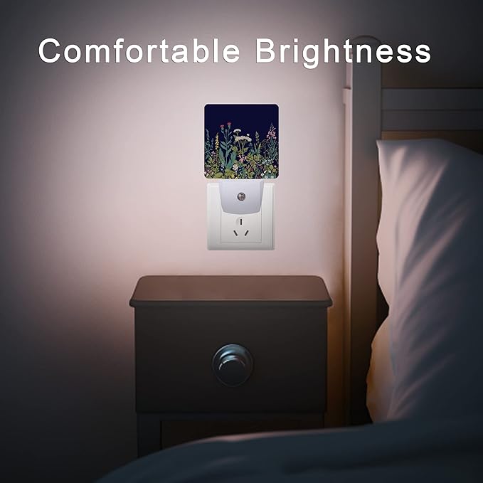 Herbs and Wild Flowers Night Light,Night Lights Plug into Wall 0.5W Sleep Friendly for Boys Girls Led Night Light Dusk to Dawn Sensor Nightlight for Stairway/Hallway/Bedroom