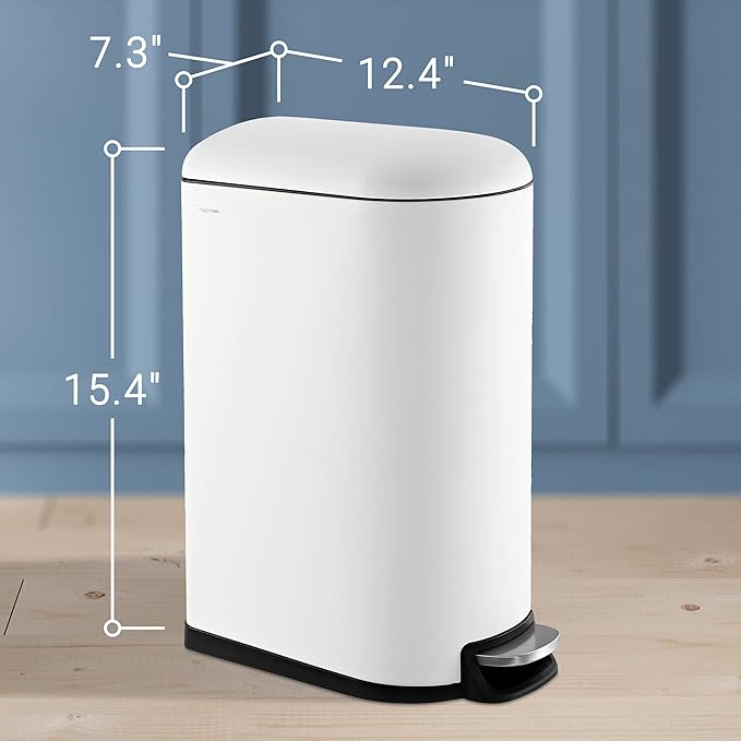 happimess HPM1009C Roland Mini 2.6-Gallon Step-Open Trash Can with Soft-Close Lid, Modern, Minimalistic, Fingerprint Proof for Home, Kitchen, Laundry Room, Office, Bedroom, Bathroom, White