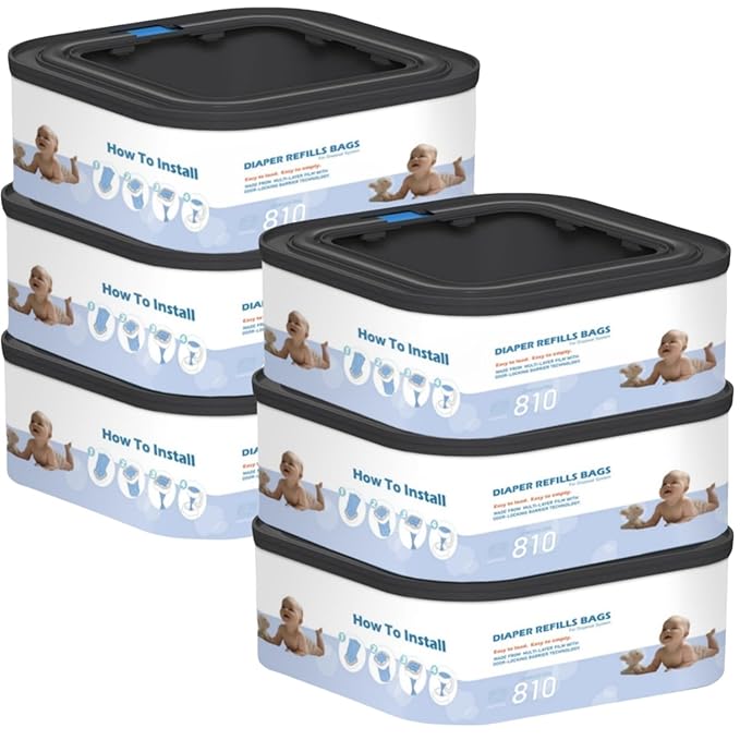6 Packs Jumbo Square Refills Disposal Bags Refill Compatible with Diaper Genie Compact and Select Pails (Not Fit Classic Version Pails), Hold Up to 810 Newborn-Sized Diapers Per Refill