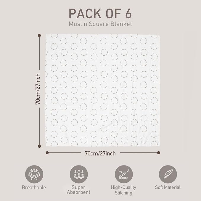 GLLQUEN BABY Receiving Blanket Boy Cotton Muslin Swaddle Blankets Girl Newborn Squares Breathable & Soft Thin Baby Blankets Cloths Double Absorbent Infant Swaddling Wrap - 6 Pack (Christmas Bear)