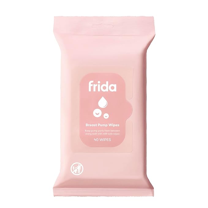Frida Mom Breast Pump Wipes, Multi-Surface Cleaner, Removes Breastmilk Residue, Made with Food-Grade Ingredients, Baby and Milk Safe, Travel Essential for Breastfeeding Moms, 40 Count