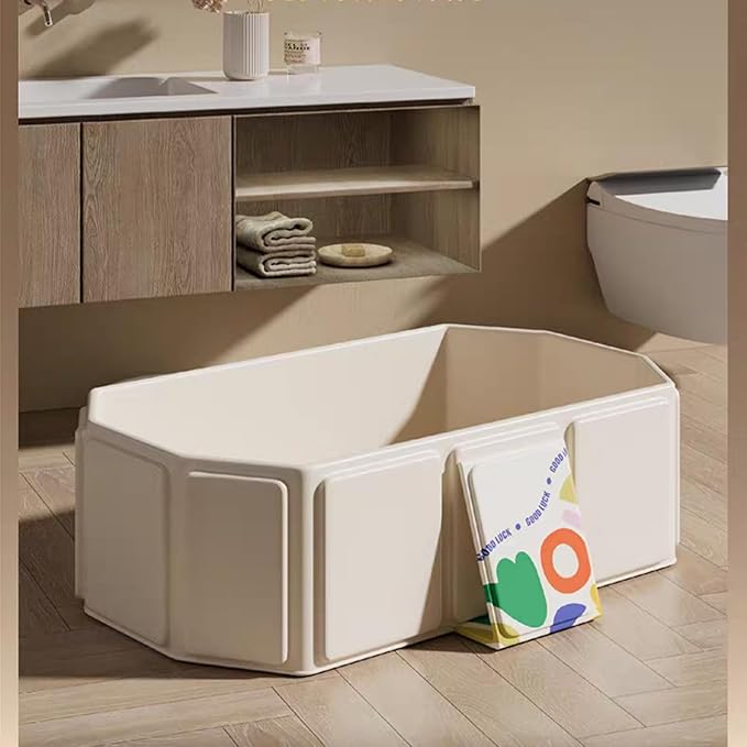 Foldable Bathtub for Kids, Toddler Bath Tub with Drain Plug, Foldable Baby Shower Tub ，Portable Bathroom, Cat Dog Wash Shower Basin (White)