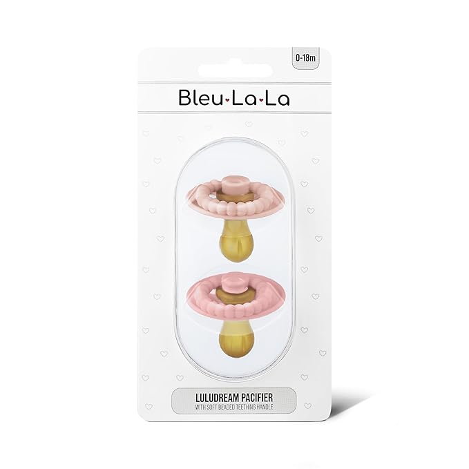 Luladream Pacifier - Natural Rubber Nipple - Soft Teething Handle - for Infants Baby's and Toddlers, 0-18 Months (Blush Pink + Rose Petal)