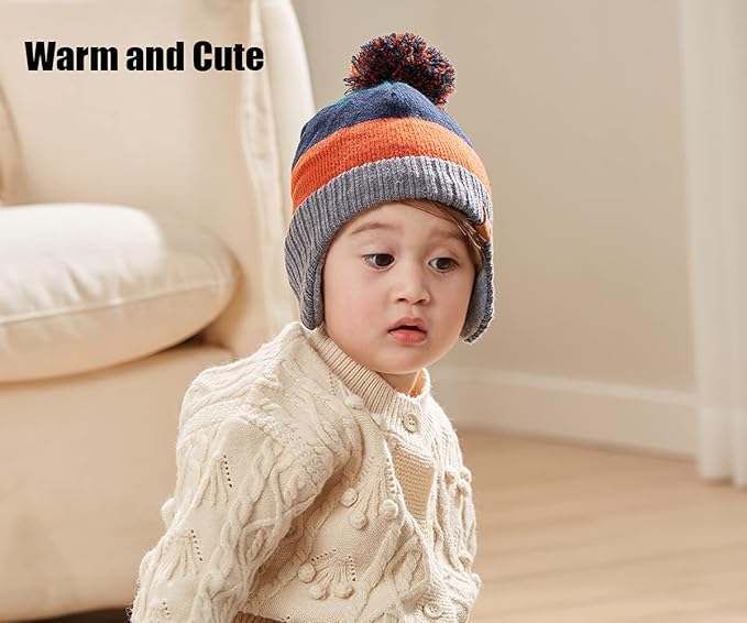 LMLALML Boys Winter Hat Earflap Knitted Beanie for Kids Warm Fleece Lined Thicken Hat for Baby