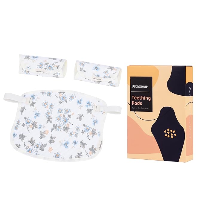 Bebamour Drool and Teething Reversible Cotton Pad For All Carry Positions Baby Carrier White Drool Bib For Boys & Girls(Flower)