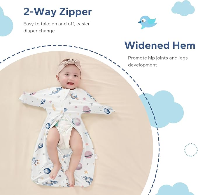 ZIGJOY Shark-Fin Transition Swaddle - 1.0 Tog Baby Sleep Sack Soft Cotton Transitional Swaddle Baby Wearable Blanket