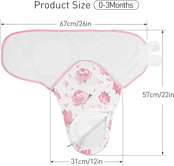 GLLQUEN BABY Baby Swaddle Sleep Sacks with Zipper - 3-Pack Newborn Swaddling Sack, Baby Swaddles Sleep Sack 0-3 Months,Pink Floral or Leaves, Swaddling Blankets 3 Pack Wrap Set, Easy Change Swaddle
