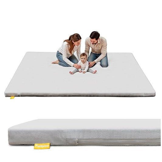 79" ×71" Padded Baby Play Mat for Floor, 1.2" Thick Memory Foam Mat with Machine Washable Cover, Soft Tummy Time Crawling Playmat with Non-Slip Bottom, Fits 79" x71" Playpens
